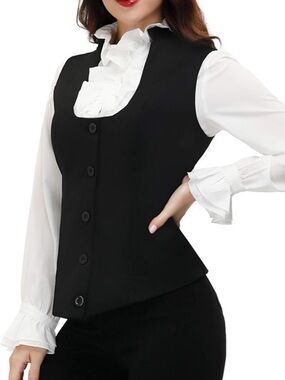 Kancy Kole Black Sleeveless Button Vest with Adjustable Fit Waist